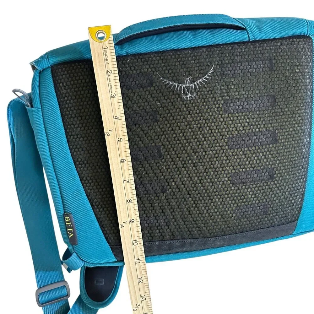 Osprey Teal Canvas Shoulder Laptop Bag Adjustable Strap Fleece Lined‎ Flaw Noted